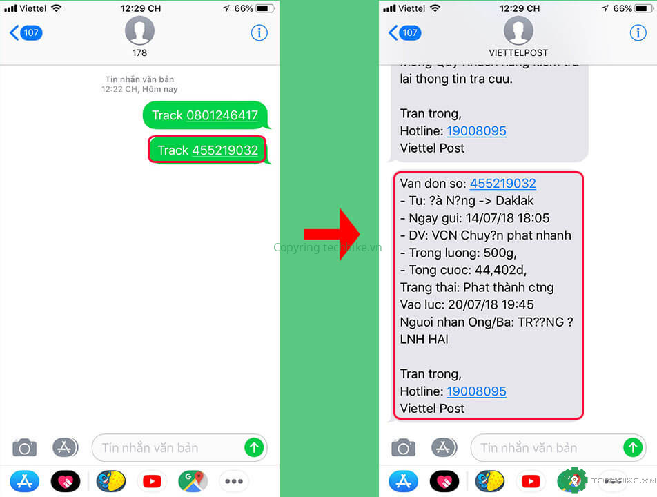 Tra cứu mã vận đoen Viettel Post bằng tin nhắn SMS